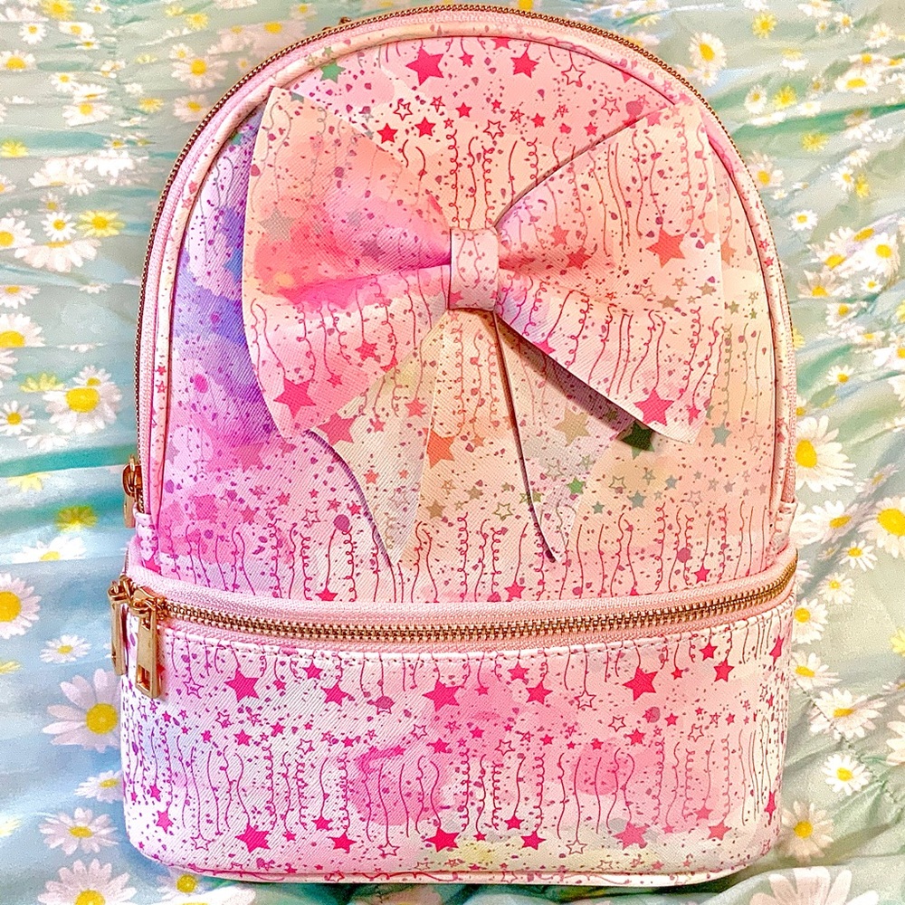 Pink Rainbow Stars & Ribbons Mini Backpack w/ Bow - Picture 3 of 9